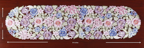Flowery Table Runner 13"×54", Cutwork Embroidered Floral Dresser Scarf for Home Kitchen Dining