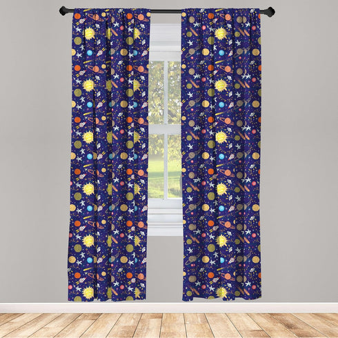 Lunarable Space Curtains, Astronomy Themed Window Treatments, 2 Panel Set for Living Room, Purple Blue