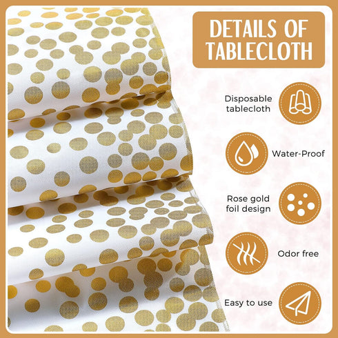 24 Packs Set, 54 108 Inch 12 108 Inch Breling White and Gold Disposable Plastic Tablecloths and Satin Table Runner x