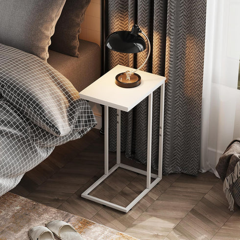 WLIVE Side Table, C Shaped End Table for Couch, Sofa and Bed, Large Desktop C Table for Living Room, Bedroom, Creamy