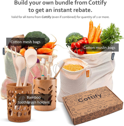 6 Reusable Produce Bags, Organic Cotton Mesh Grocery Bags, Washable, for Vegetables