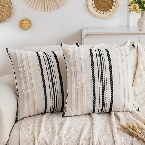 2 Packs Boho Pillow Covers 20x20 Inch Black Chenille Decorative Throw Pillow