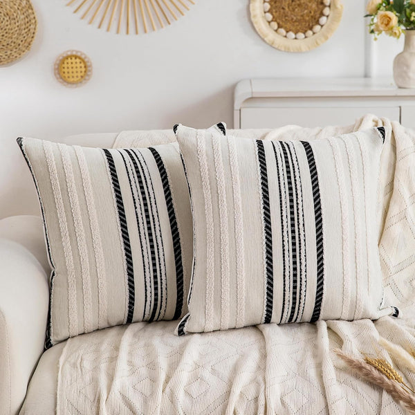 2 Packs Boho Pillow Covers 20x20 Inch Black Chenille Decorative Throw Pillow