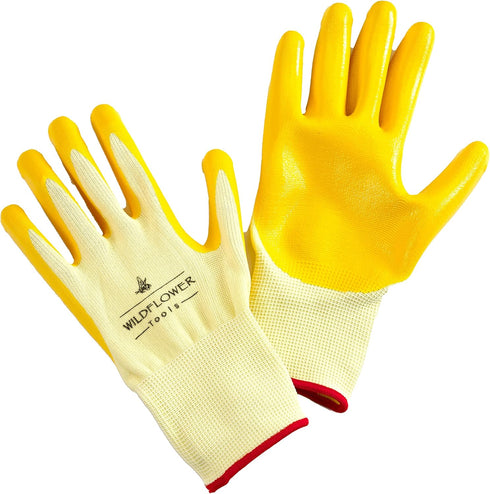 Yellow Nitrile Coating Gardening and Work Gloves for Men and Women (Medium)