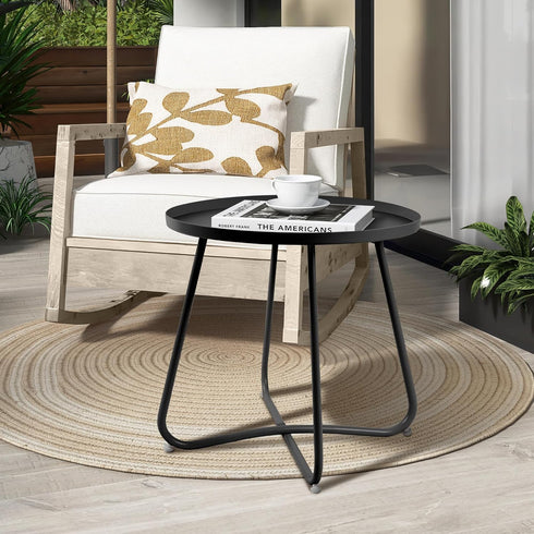 Jerry & Maggie 18-Inch Metal Patio Table - Indoor/Outdoor Round Side Table