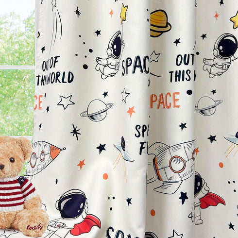 Grommet 1 W42 L84 Inch Cartoon Astronaut Semi Blackout Curtains for Kids Room Nursery Space Planets Patterns Printed