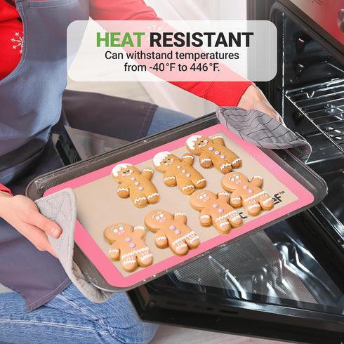 Nutrichef Silicone Baking Mats, 2 Non-Stick Reusable Mats, 16.5 x 11.6 IN, Oven-Safe up to 480°F, Pink