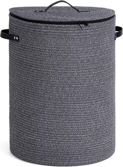 CHICVITA Large 58L Laundry Hamper with Lid, Tall Woven Basket for Clothes, Blankets, Toys, Grey