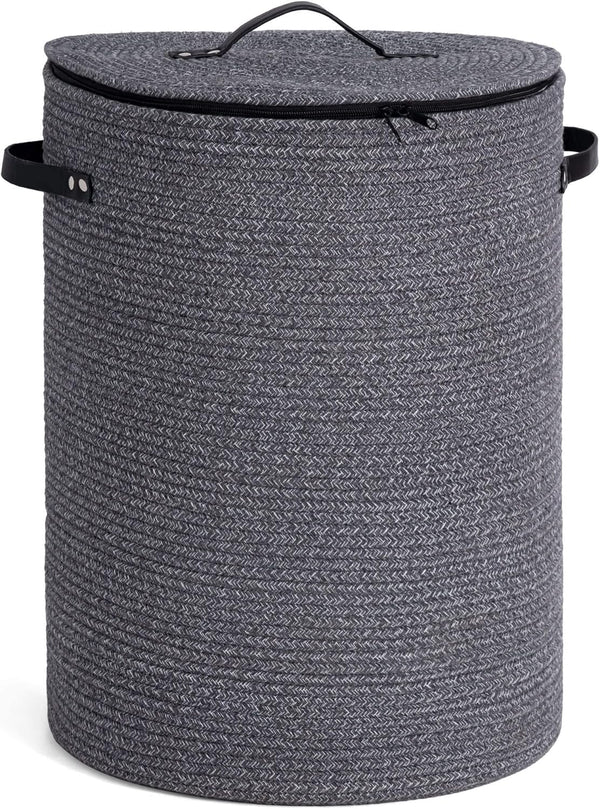 CHICVITA Large 58L Laundry Hamper with Lid, Tall Woven Basket for Clothes, Blankets, Toys, Grey