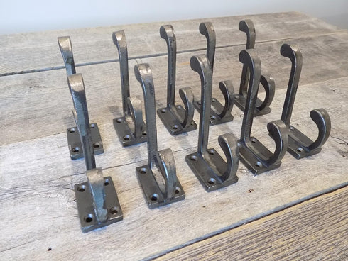 10 Coat Hooks, 3 1/2" Long Iron for Hats, Coats, Towels, Bathroom, Kitchen, and More!