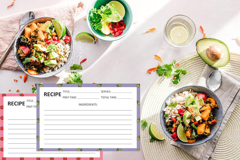 Recipe Cards 50 PCS 4x6 inch Double Sided Thick Card Stock - Original 5 Fruit Design for Recipe Binder or Box Gift