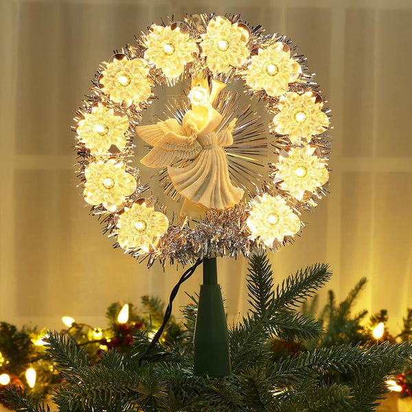 Brizled Christmas Tree Topper, 8" Lighted Angel with 11 Count Lights, Warm Lighted Treetop for Christmas Tree