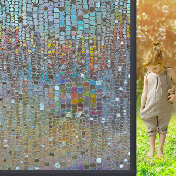 Beautysaid 3D Rainbow Prism Window Clings - Stained Glass Privacy Film, Heat Blocking, 17.5x78.7in (Brown)