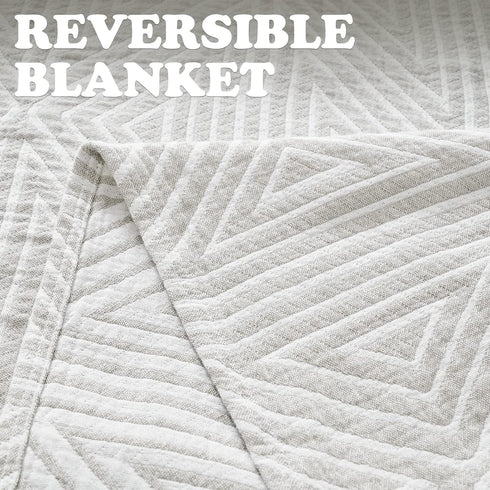 jinchan 100% 50x60 Inches 3-Layer Boho Cotton Blanket Muslin Lightweight Geometric Triangle Striped Pattern Reversible