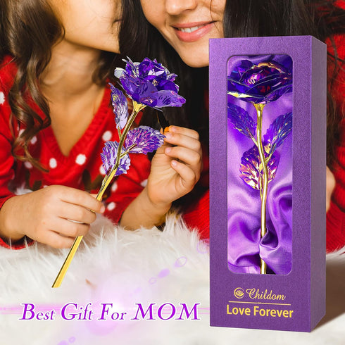 Childom Birthday Gifts for Women - Christmas Purple Rose Gifts for Her Mom, Sweet Artificial Flower for Wife, Grandma