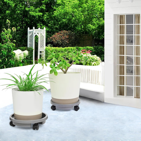 1 11 inch Pc Plant Caddy with Lockable Wheels, Drainage & Self-watering Design, Movable Wheeled Round Planter Stand
