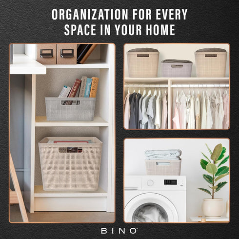 BINO Woven Plastic Basket XS (Natural Grey), 5-Pack, THE JUTE COLLECTION, Stylish Home Organization Storage