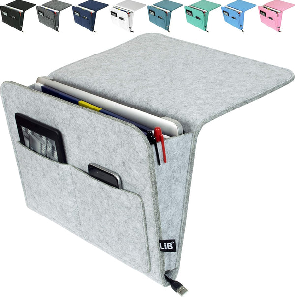 Lib Bedside Caddy, Original Design | Large Size 9.5" x 13.5" | Night Hanging Storage Organizer, Light Gray