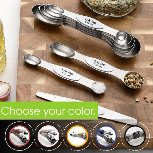 Spring Chef White Stainless Steel Magnetic Measuring Spoons Set of 8, Kitchen Gadgets for Baking
