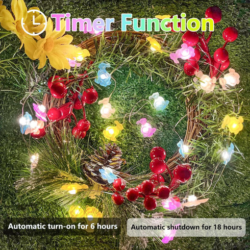 8 EXF Easter Decorations Bunny Pastel Fairy Lights, Battery Operated with Remote & Modes & Timer, Waterproof Easter
