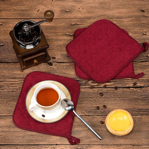 100% Cotton Kitchen Terry Pot Holder Set of 5, Heat Resistant Coaster for Cooking and Baking, Wine