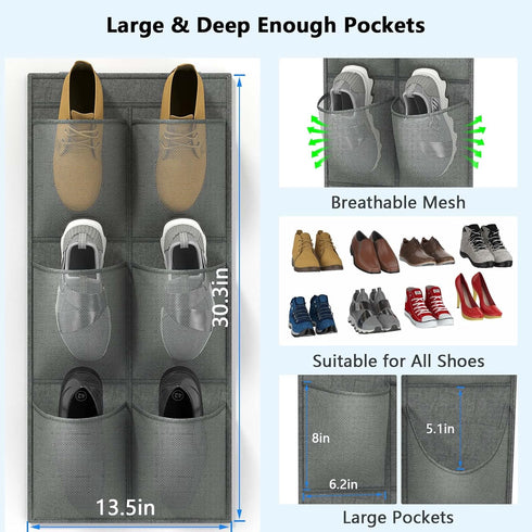 2 Pack RV Shoe Storage, Large Mesh Pockets Closet Door Hanging Shoe Rack Organizer for Camper