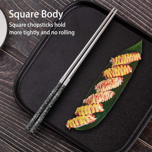 Stainless Steel Chopsticks - Titanium Plated Reusable Metal Chopsticks, Dishwasher Safe, 2 Pairs Gift Set Black Silver