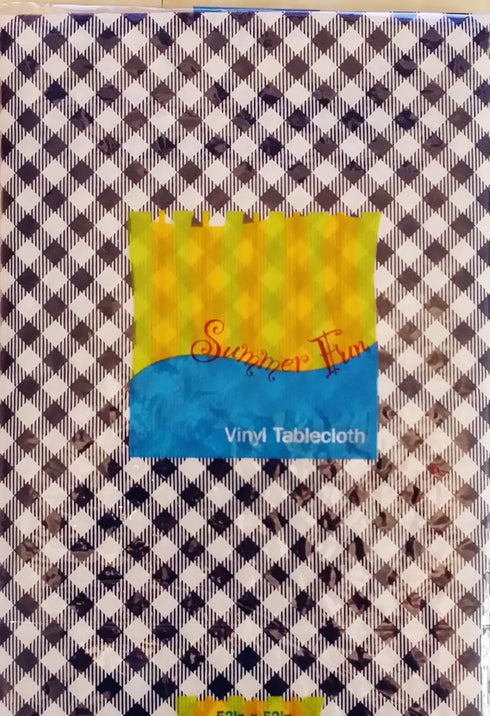 Gingham Bias Small Check Vinyl Flannel Back Tablecloth, Blue, 52" x 52" Square