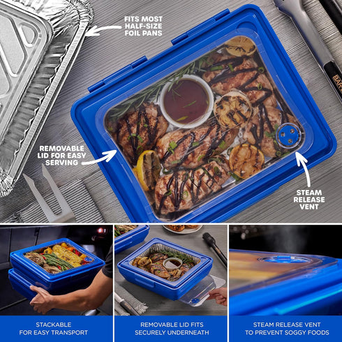 Mr. Bar-B-Q Cook, Carry & Serve Tray for Easy Indoor and Outdoor Serving with Clear Removable Top