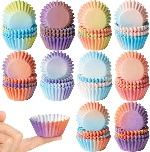 Mini Cupcake Paper Liner, 600pcs Gradient Pastel Baking Cups, Purple Blue Orange Cake Wrap Supplies