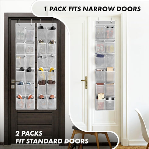 24 2PK 12 Simple Houseware Pockets - Large Pockets Over Door Hanging Shoe Organizer, Grey