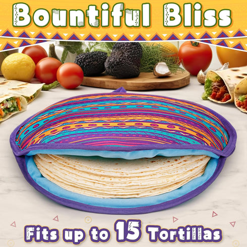 PixiPy Tortilla Warmer Pouch (Multicolor, 12 Inch) - Microwavable Fabric Heater Pouch to Keep Tortillas Soft & Warm