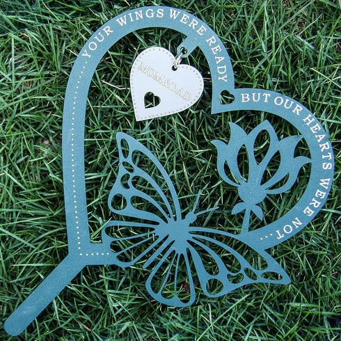 Memorial Decorative Plaque, Heart-Shape Butterfly, Sympathy Gift for Loss of Mother or Father, Metal, 7.9 x 5.9 inches