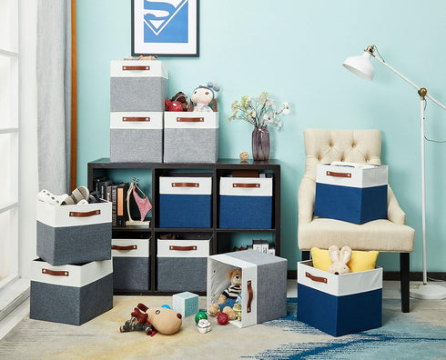 DECOMOMO 13 inch Cube Storage Bins - Collapsible Storage Cubes with Dual Handles for Clothes, Toys, Books