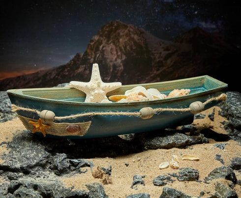 Konjouror 2 Pack Wooden Boat Tray Display, Blue Boat Model Decoration, Nautical Beach Ocean Decor