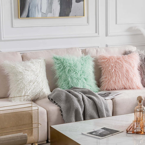 Home Brilliant 18x18 Fur Pillow Covers, Decorative Throw Pillow Covers Set of 2, Fluffy White