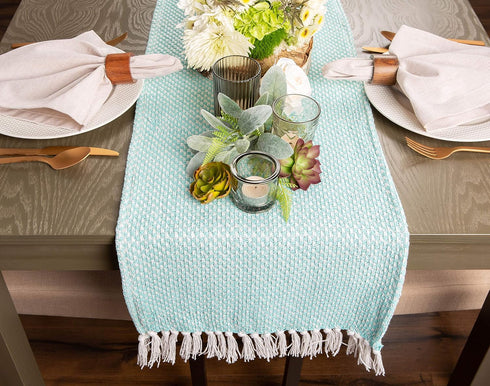 DII Woven Basics Collection 100% Cotton Knit Table Runner, 15x72, Aqua