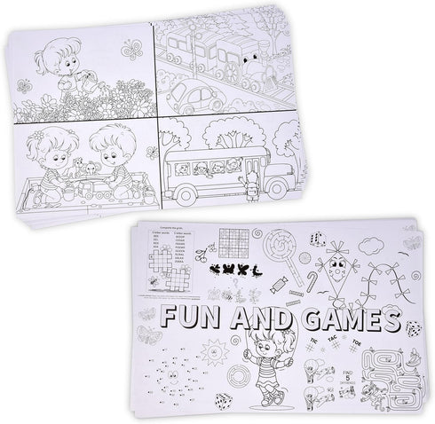 50 11"x 17" 2 Gift Boutique Kids Activity Place Mats Disposable Paper Sided Color Your Own Fun Time Coloring and Puzzle