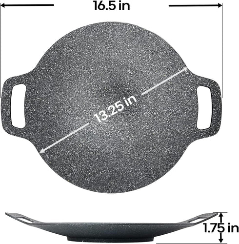 Korean Style BBQ Grill Pan for Stove Top, 13" Round Griddle with Double Bottom, Non-Stick Coating