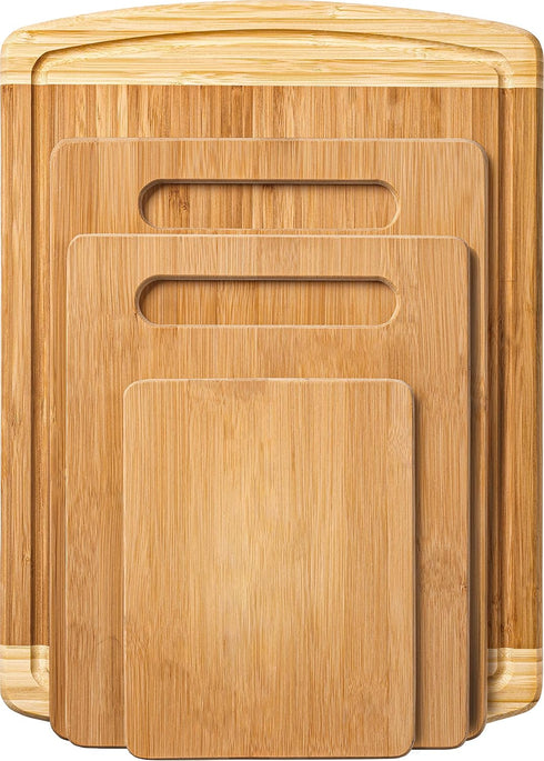 Set 4 Bamboo Cutting Board of - Wooden Cutting Boards for Kitchen with Juice Groove - Large Butcher Block, Cheese Board