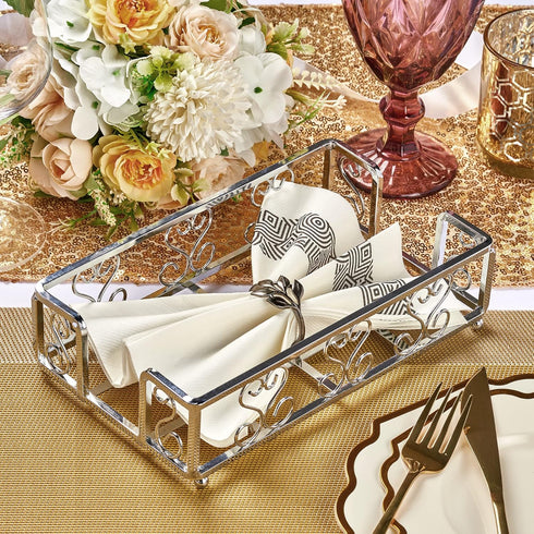 Countertop Silver Guest Towel Holder Tray for Bathroom Napkin Organizer for Disposable Hand Paper Towels, Vanity Napkin