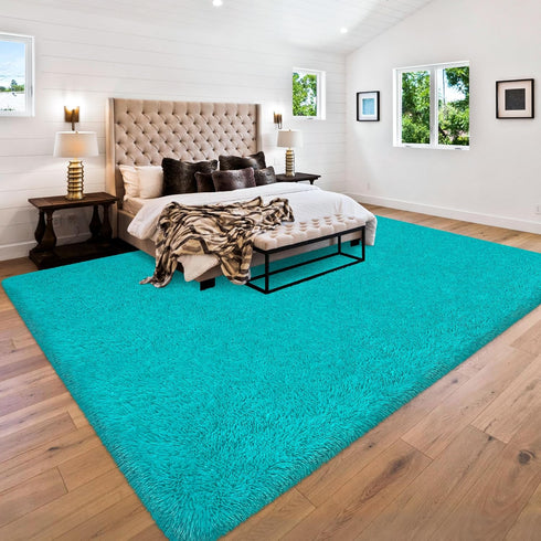 8x10 Big Blue Fluffy Rug Shaggy Area Rug,Large Area Rugs for Boys Bedroom Livingroom, Soft Cute Baby Play Mat, Indoor