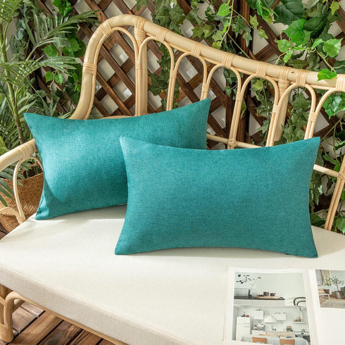 Woaboy Set of 2 Outdoor Waterproof Throw Pillow Covers, Decorative Turquoise Farmhouse Pillowcase 12x20 inch for Sofa