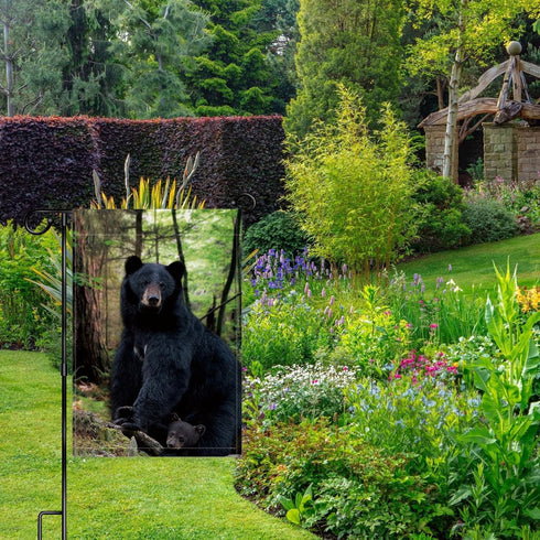 WHPCT Black Bear Garden Flag - Family Nature House Flag Banner for Patio Lawn Outdoor Home Decor, 12x18 Inch Double