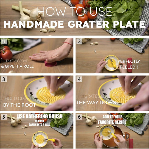 4 Ceramic Garlic Grater Plate - Handmade Pcs Press - Natural Grinder - Decorative Mincer - Ginger, Cheese Grater - Hand