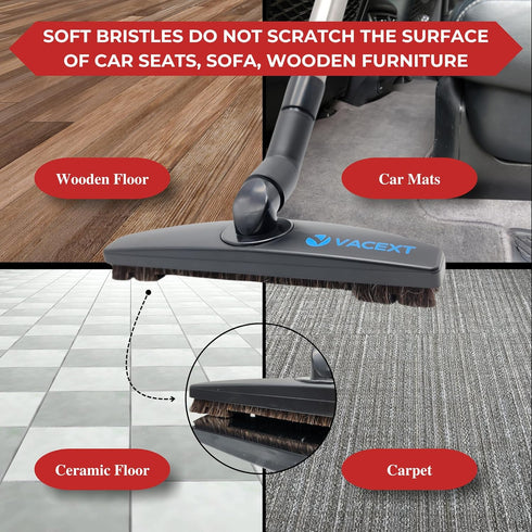 Upgraded Hardwood Floor Attachment with Flexible Brush Head & Horse Hair Soft Bristles for Vacuum Cleaners