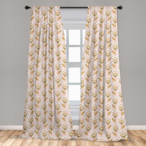 Lunarable Mid Century Curtains, 28" x 84" Retro Flower Ornaments Illustration, 2 Panel Set for Living Room Bedroom