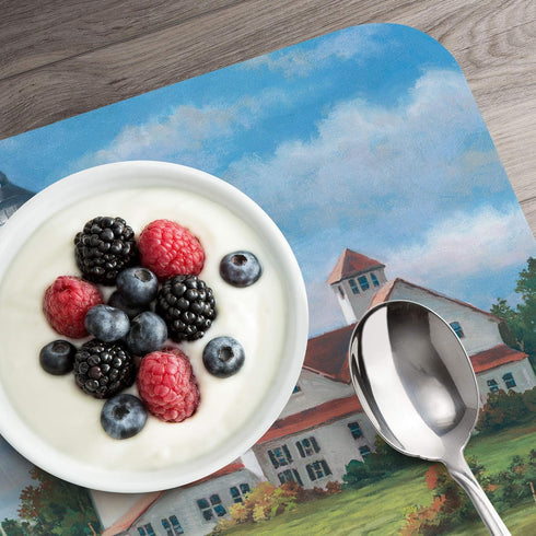 Counterart Set 4 Lighthouse Mural Reversible Easy Care Plastic Placemat of Made in The USA