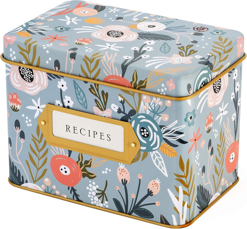 Jot & Mark Decorative Recipe Tin Box for Recipe Cards, Greeting Card Holder, Holds Hundreds of 4” x 6” Cards