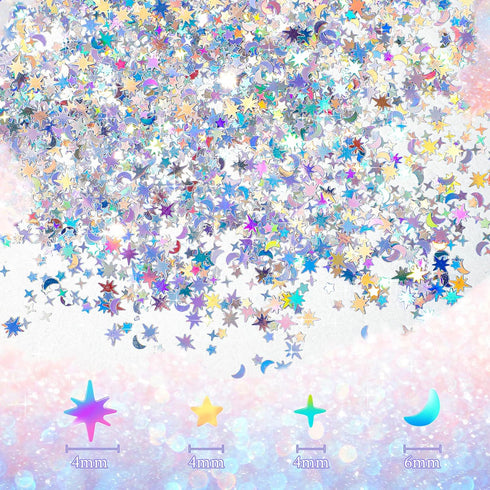 60 G Holographic Star and Moon Glitter Confetti, Iridescent Table Metallic Glitter Foil Sequin for Wedding Party DIY